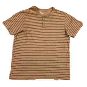3/$20 Basic Editions Tan & Black Stripes Quarter Button-Up Shirt